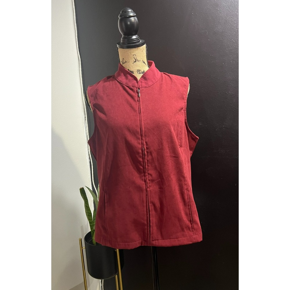 Appleseed's Petites‎ PL Womens Sleeveless Mock Neck Vest Burgundy Full Zip Up